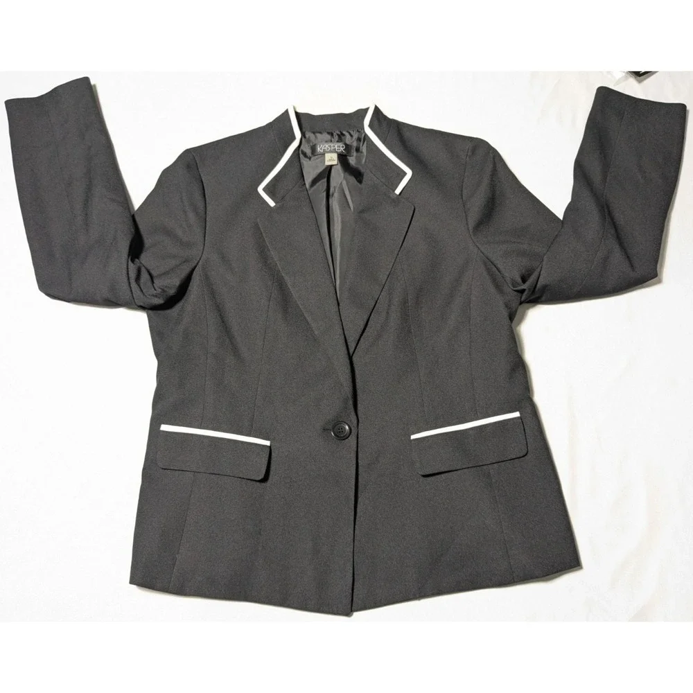 KASPER Women Size 14 Black Vanilla Ice One-Button Blazer‎ NEW